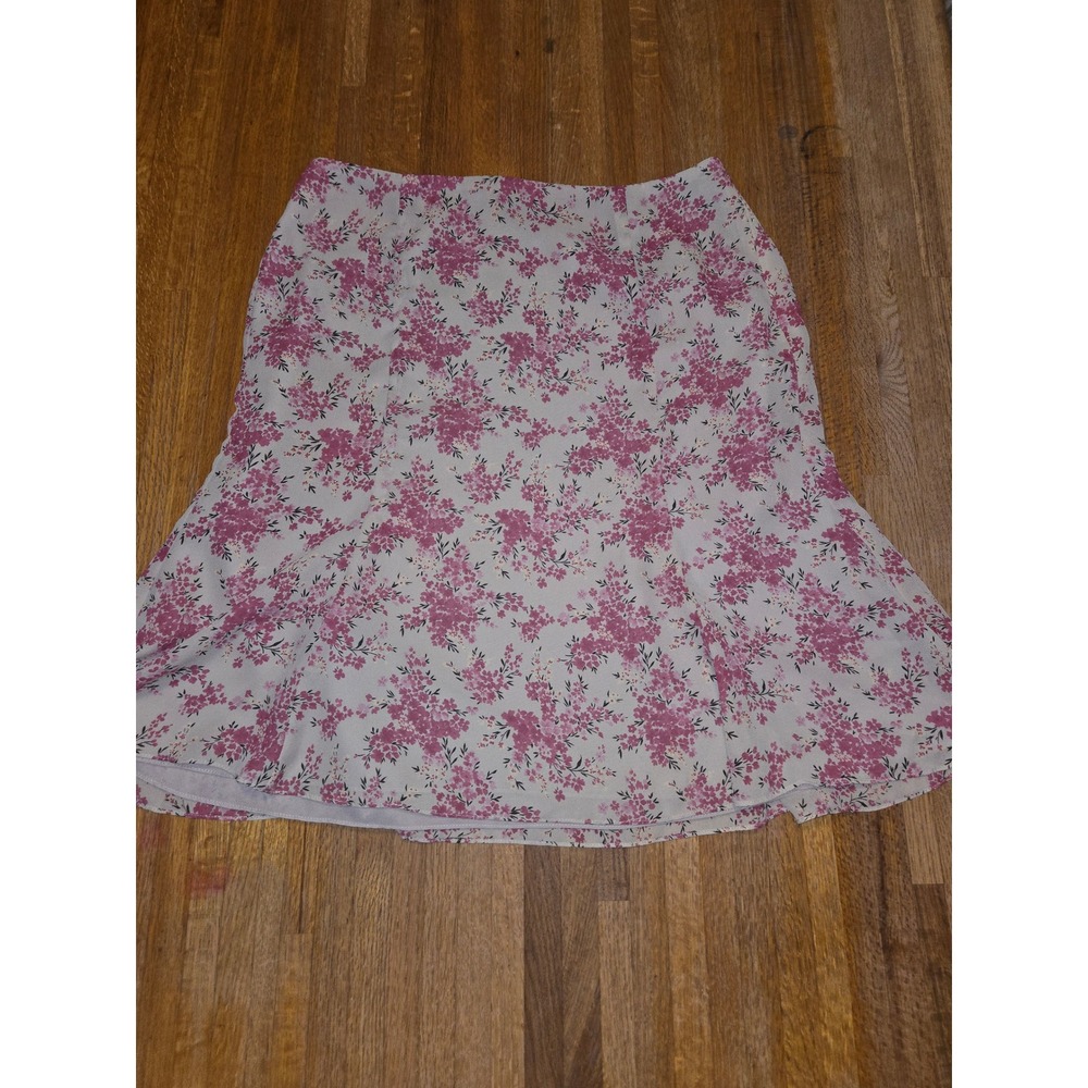 Ann Taylor Factory Store Womens 12 Pink Floral Chiffon A-Line‎ Lined Midi Skirt